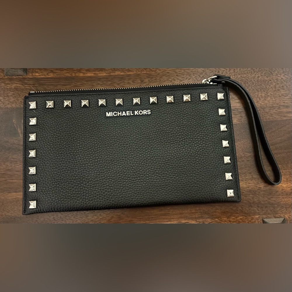 Michael Kors Black Wristlet with Silver Accents